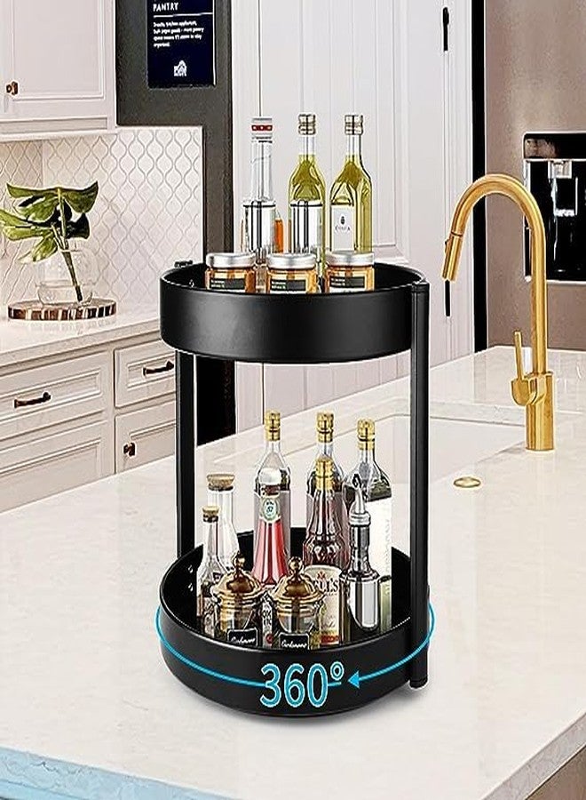 Delavala Rotating Spice Rack 2-Layer Carbon Steel Multi-Functional Storage Rack 360-Degree Countertop Double-Layer Condiment Rack Suitable for Kitchen Cabinet Work Surface Bathroom (2 Layer) - Image 1